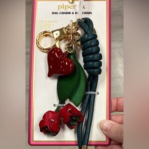 Piper K Red Flower Keychain/ bag charm with Heart ❤️ and Roses 🌹